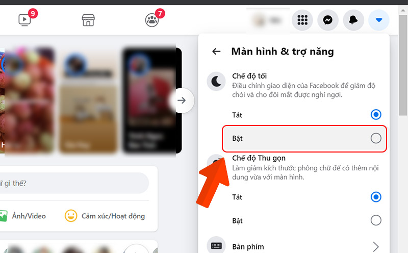 Chọn bật chế độ tối